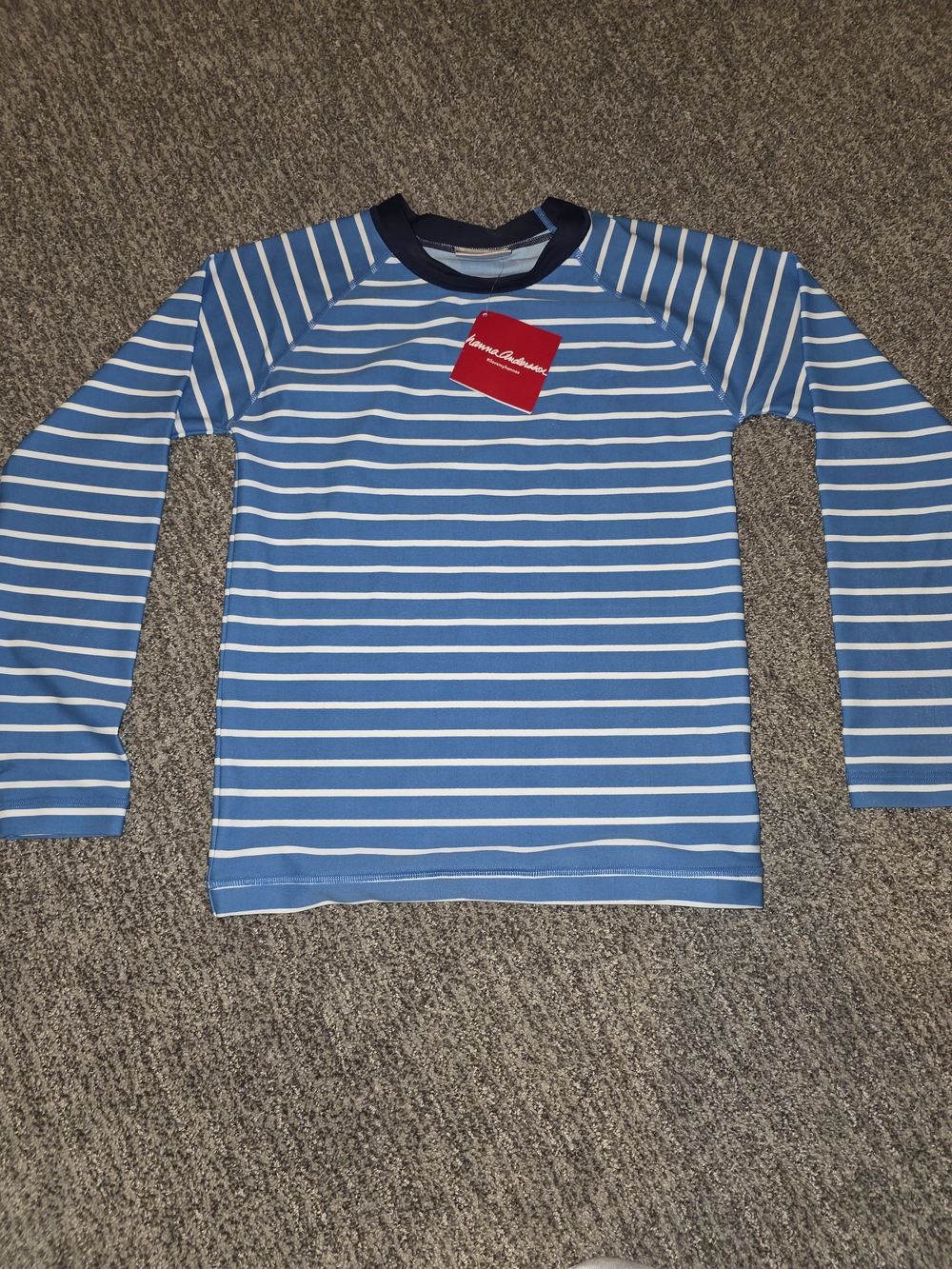 Hanna Andersson Blue & White Stripe Rashguard Navy Neck Trim Size 8